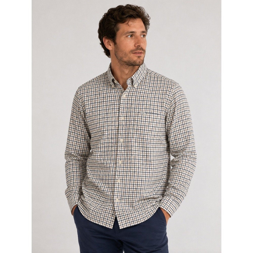 Barbour Mens Regular Fit Check‎ Button Down Shirt XL Navy Tan MSH5048NY91
